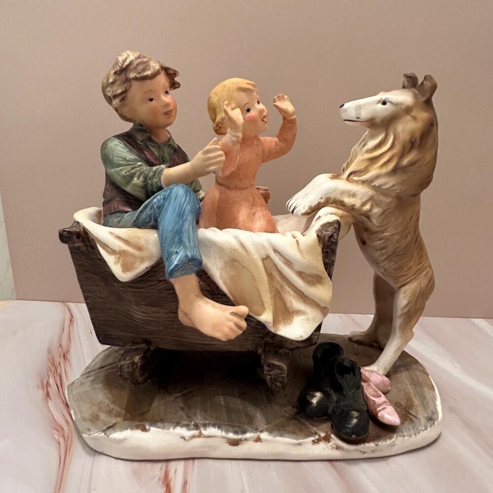 Porcelain Norleans Japan Father, Child & Dog Figurine